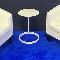 White Faux Leather Barrel Chairs (2)