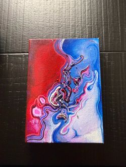 Original Abstract Painting with embroidered glass beads