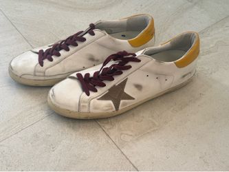 Golden Goose Super-Star Sneakers White Leather Yellow Heel Men’s US 12 EU 45