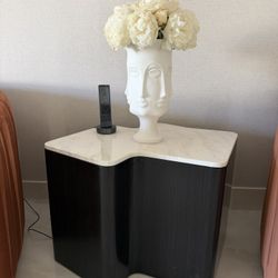 Marble And Dark Wood Side Table