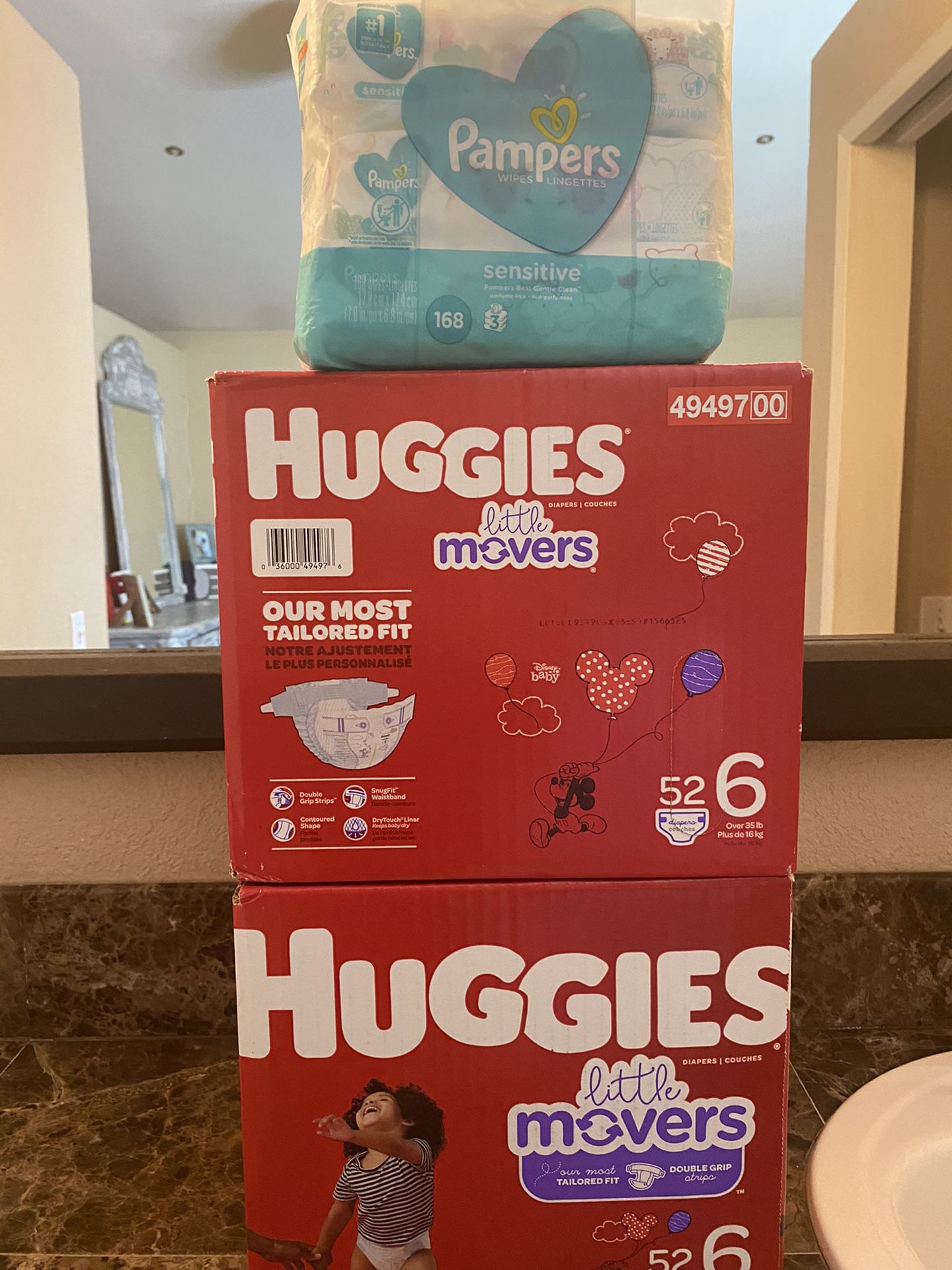 Huggies size 6 little movers diapers and wipes bundle