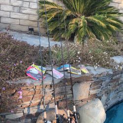 FOUR (4) Casting Reels (Daiwa & Quantum) with Rods Plus Bags of Plastic  Worm Ect