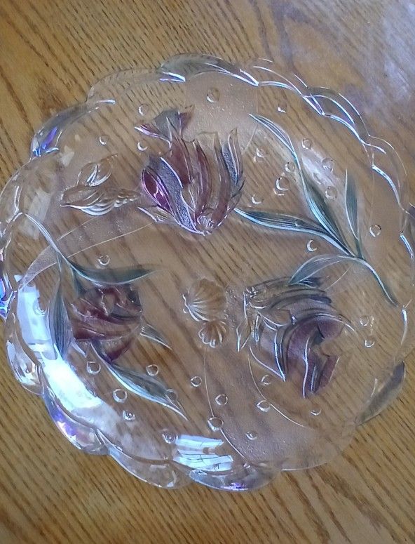 Serving Tray Platter Glass Under The Sea Fish Theme