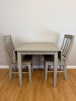 Gray Wood Dining Table with 2 Chairs