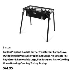 Barton Propane Double Burner Two Burner Camp Stove Outdoor High Pressure Propane 2 Burner Adjustable PSI Regulator & Removable Legs, For Backyard Pati