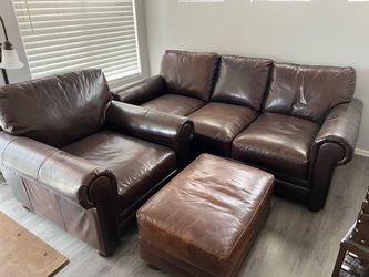 Leather sofa, chair and ottoman.