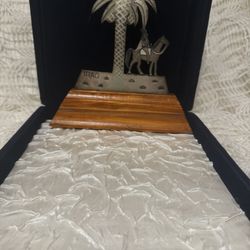 Orientalist Cast Silver Metal Camel Standing Under Palm Trees