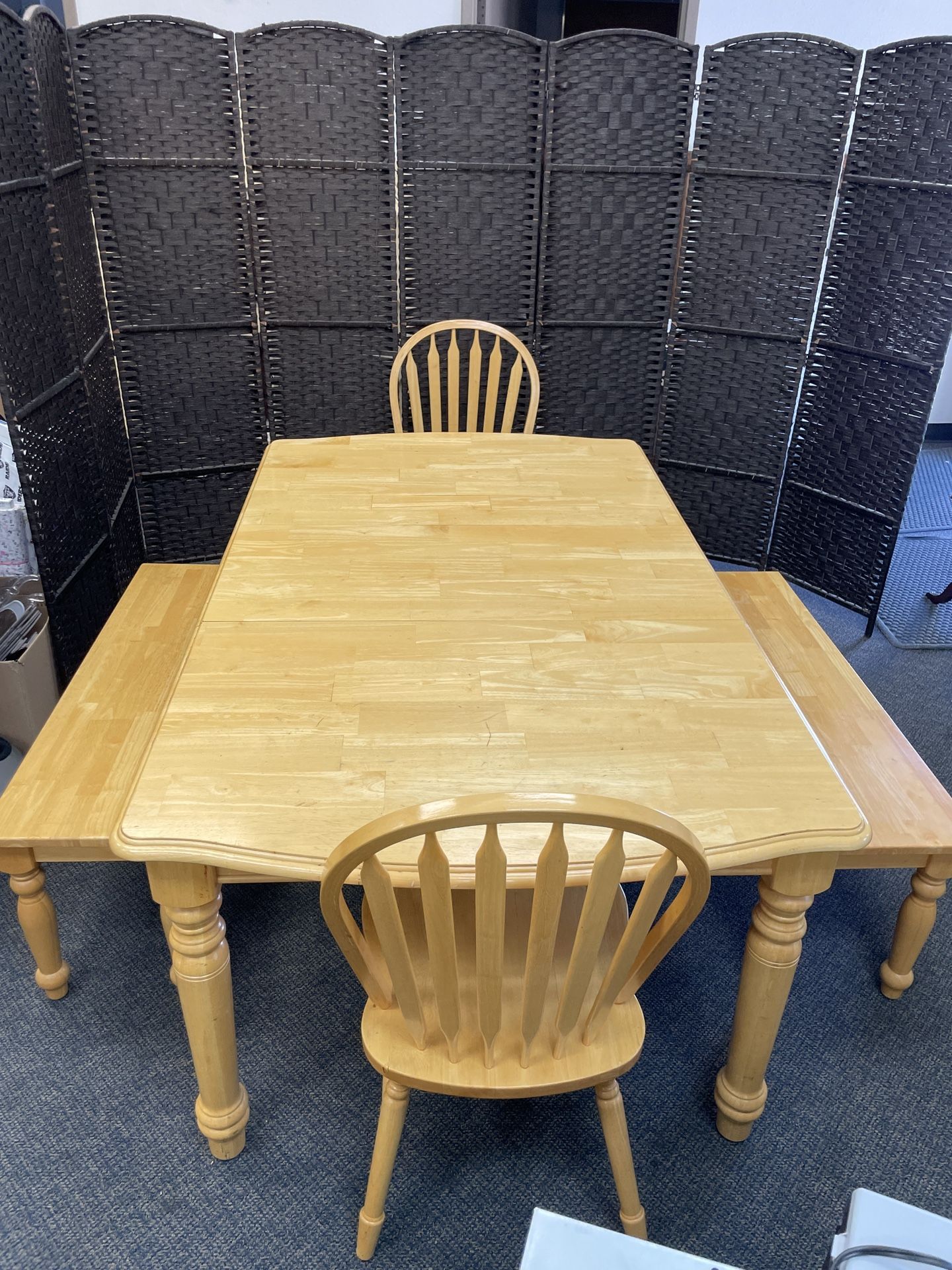 Country Dinning Table, 2 Chairs, 2 Benches