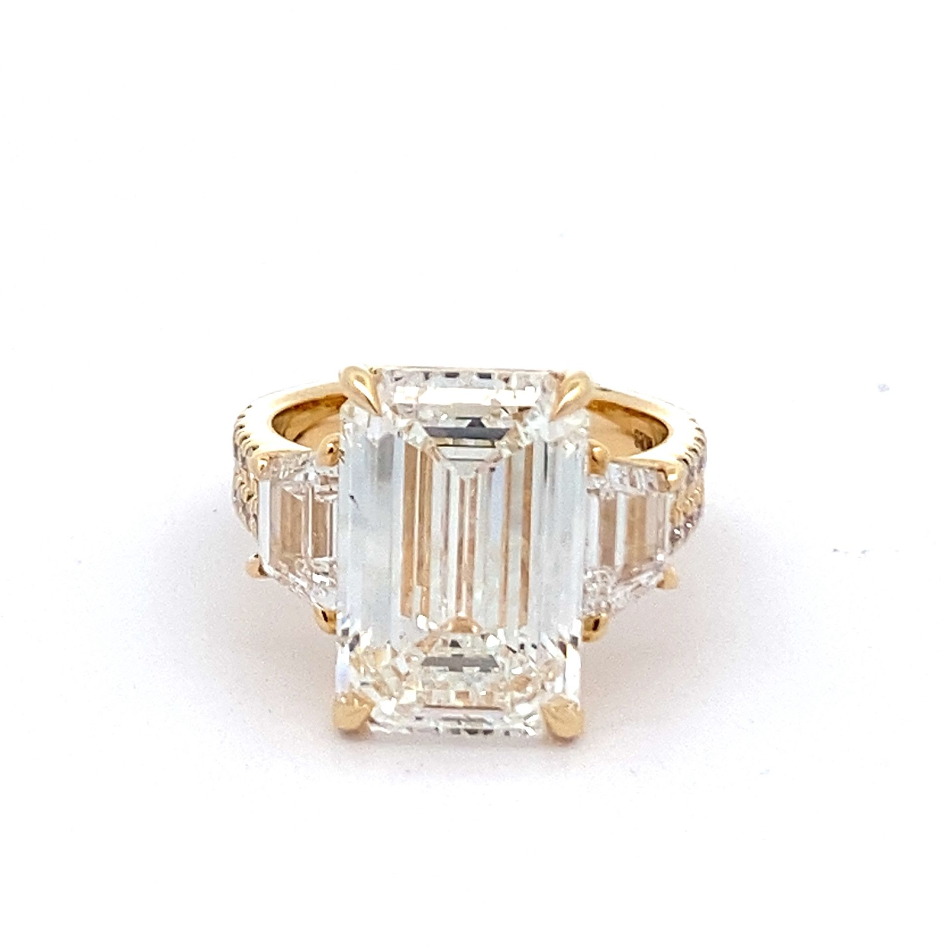 14k Yellow Gold Lab Grown Diamond 10.03 Carats Emerald Cut Ring 