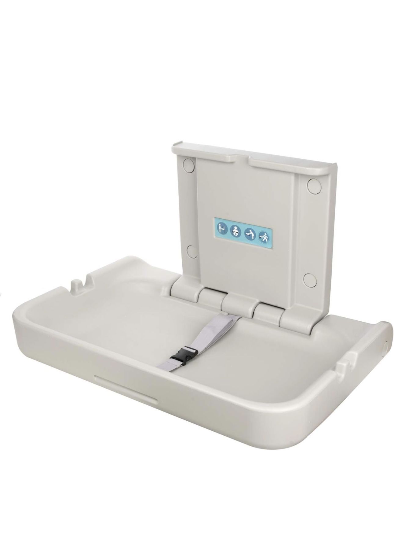 Fold Down Baby Changing Station Horizontal Baby Change Table with Safety Straps for Commercial Restrooms (2 White Granite)