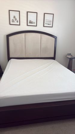 Queen Bed Frame with Upholstered Headboard