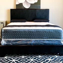 Brand New Black Queen Size Leather Bed Frame With New Mattress Set/Fast Delivery