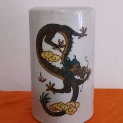 5" Chinese Brush Pot with/ Dragons ,Signed.