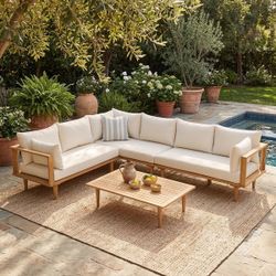 Christopher Knight Home - Modern Outdoor Acacia Wood 6-Seater L-Shaped Sectional Sofa Set with Coffee Table Sale Ends 1d 3h slide 0 of 18, Christop