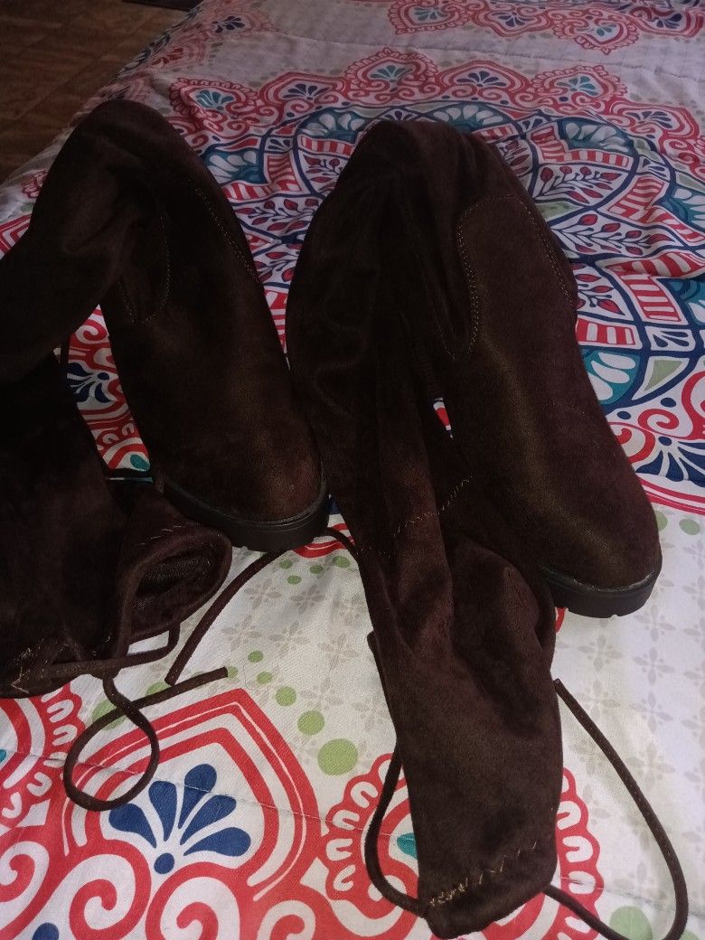 Thigh High Brown Boots w/ tie