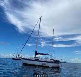 White Sailboat with Navy Trim