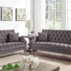 Brand New Gray Retro Sofa And Loveseat