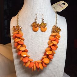 Shades Of Orange Necklace And Earrings Set *New