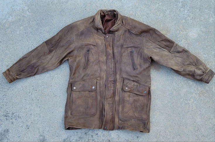 Vtg Leather Parka Jacket 