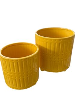 Yellow Ceramic Planter Set Of Two