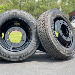 2025 NEW set of 6 Dually Wheels 8x275 rims Dodge Ram Chassis 19.5” Tires 225/70R19.5 Load H 16ply Chevrolet 5500 Chevy 6500