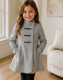 Girls Size 8 Heavy Gray Winter Dress Coat – Thick & Warm