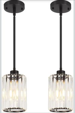 2 Pack Black Pendant Lights Kitchen Island Crystal Hanging Lighting Fixture