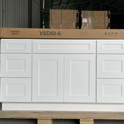white vanity cabinets, 60-inch single sink 