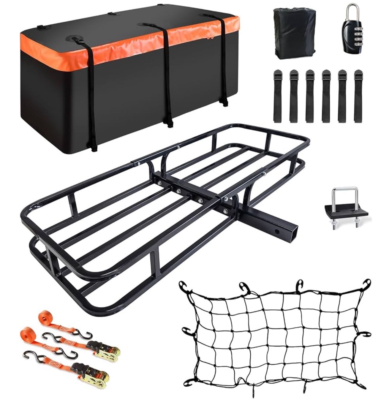 MeeFar Hitch Mount Cargo Carrier Basket 53" X19" X 5"+Waterproof Cargo Bag (51" X17"X 18"),Hauling Weight Capacity Of 500 Lbs Fit On 2 Inch Receiver W