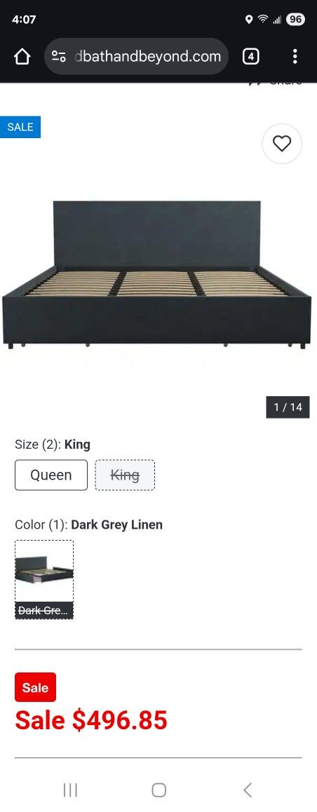 King Bed with Storage Drawers (New In Box)
