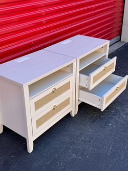 Pair of Nightstands with Cane Drawer Fronts