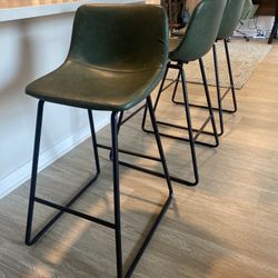 Set Of 3 Green faux Leather Bar Stools 
