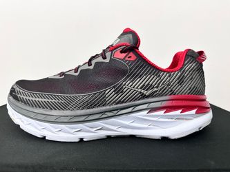 HOKA ONE ONE RUNNING SHOE IN BLACK AND RED SIZE: 14 MENS.