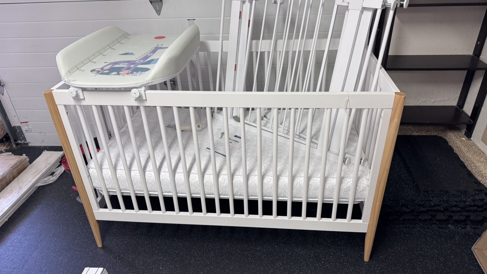 Baby crib/bed, Changing Board, Mattress , Two Baby Gate