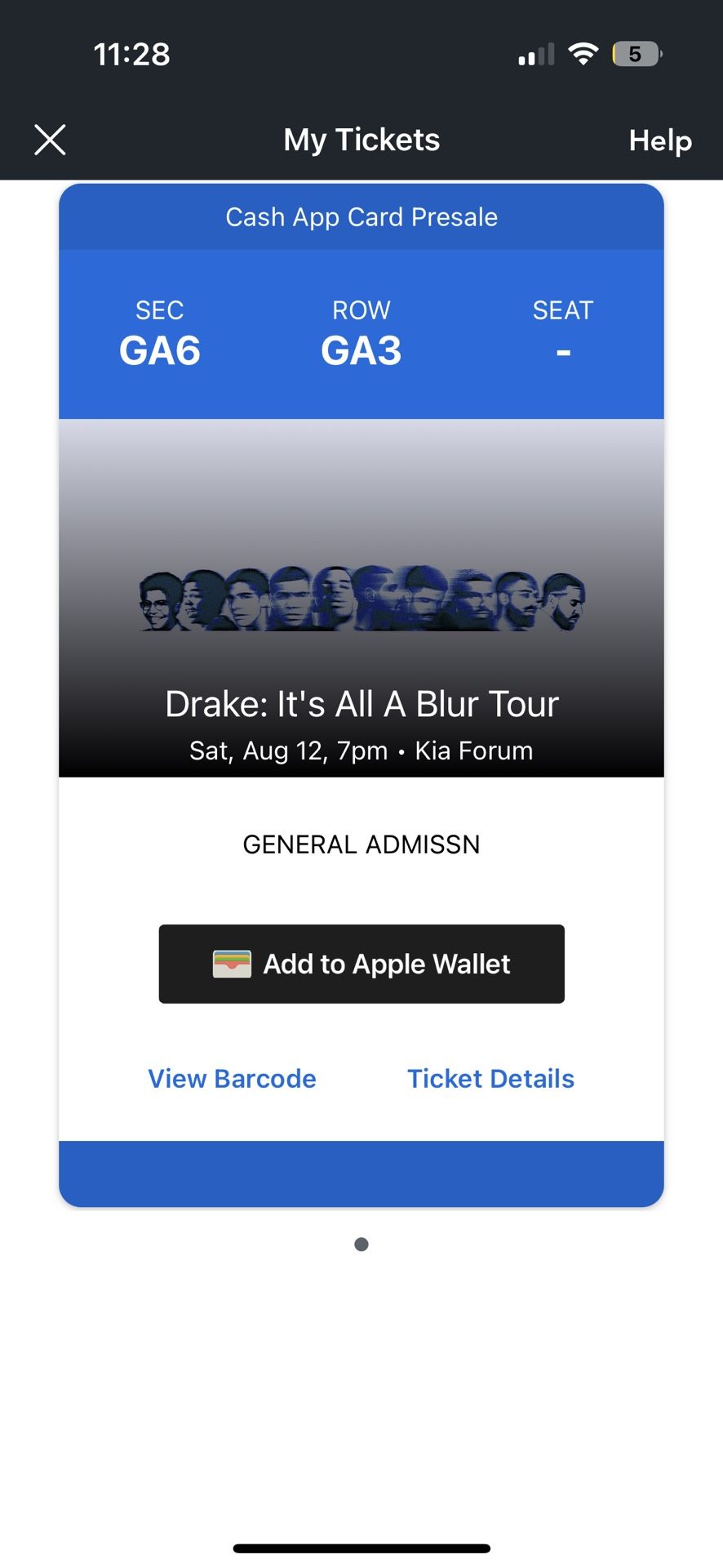 Drake Floor Seat Ticket 