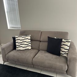 Power Reclining Sofa Taupe Microfiber with Adjustable Headrests With Free Cushions