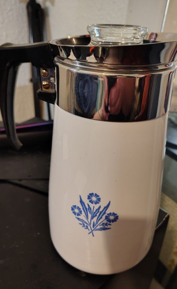 Vintage Retro Corning Wear Blue corn Flower 6cup Percolator