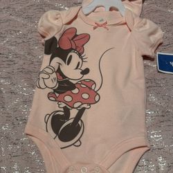 Nwt Baby Girl Minnie Mouse 2 Piece Outfit Sit Onesie 