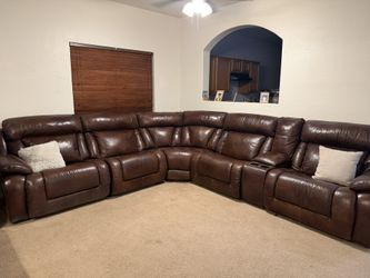 Power Leather Reclining Sectional Couch