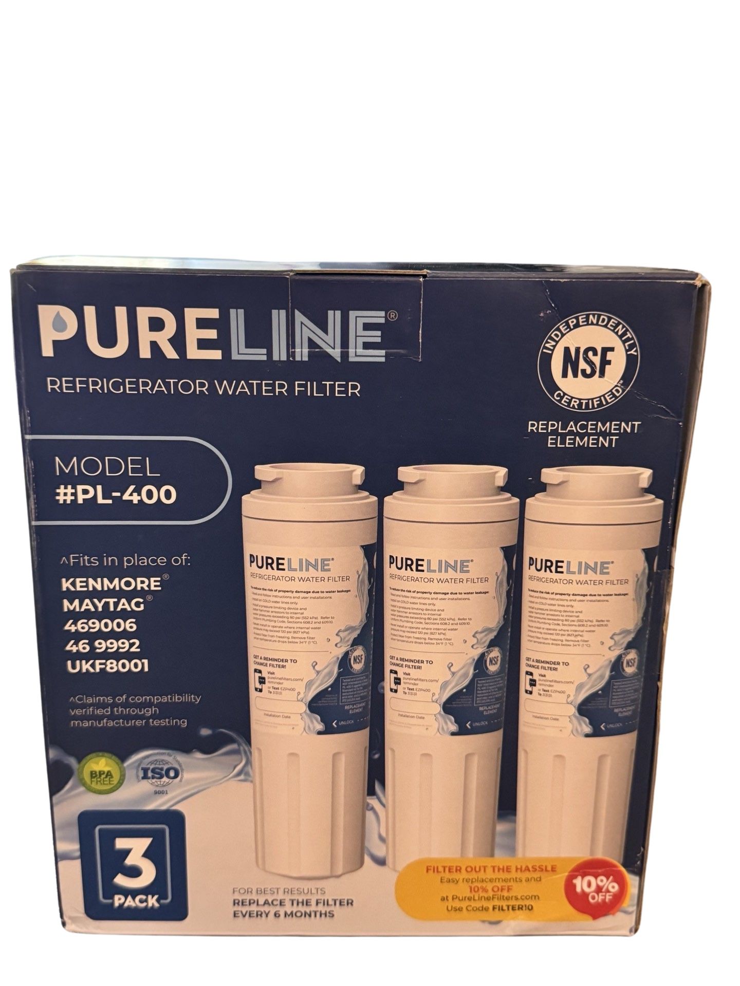 PURELINE Refrigerator Water Filter Model PL-400 / 3 Pack Kenmore Maytag New Shipping Available 