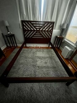 West Elm - Dark Wood QUEEN Bed Frame with Geometric Headboard