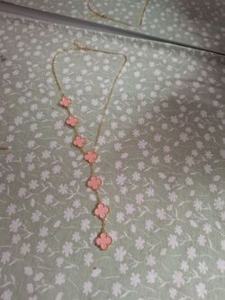 Pink clover  Y necklace