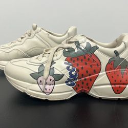 Gucci Rhyton Strawberry Ivory Leather Sneakers 38