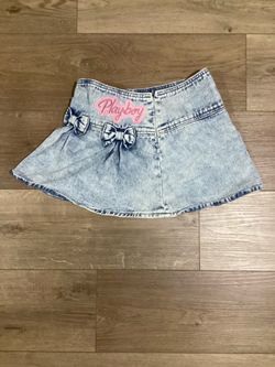 🎀 Cyber Y2K Playboy Acid Wash Bow Skirt 🎀