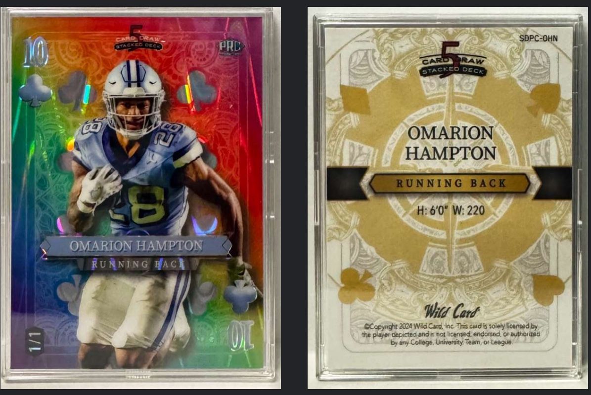 2024 Wild Card 5 Card Draw Stacked Deck - Omarion Hampton - King of Clubs Rainbow Platinum