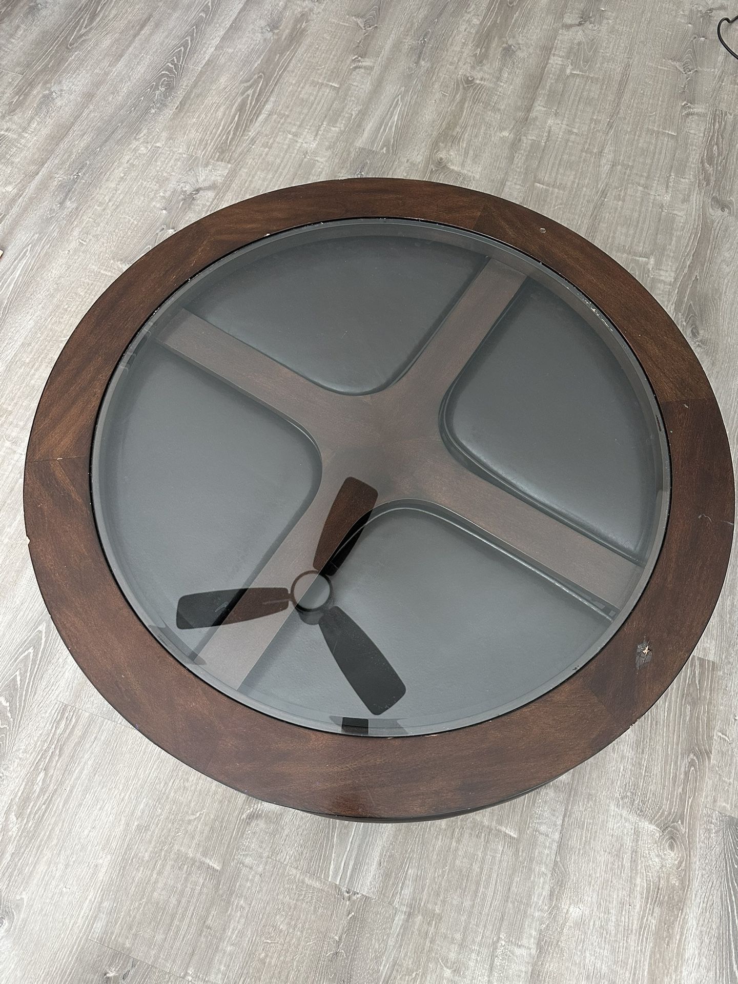Wooden Coffee Table With Leather Stools