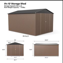 $440!!! 8’x12’ (7.48’ x 11.77’) Brown Metal Storage Shed New in box, NO Base, NO floor