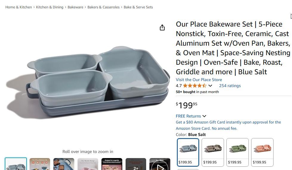 Our Place Bakeware Set Piece Nonstick, Toxin Free, Ceramic, Cast