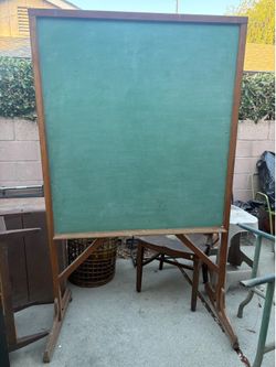 Antique Tall Homeschooling Rolling Chalkboard cork board