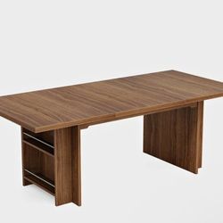 NY164 63" Farmhouse Dining Table Wooden Kitchen Table with Shelves for 6 to 8 no chairs